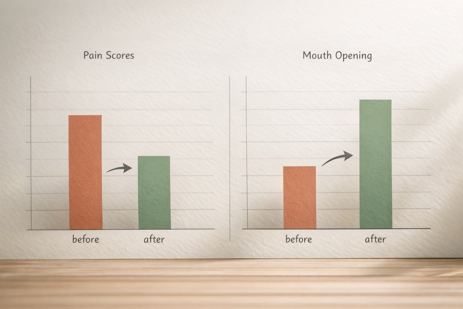 Chart showing pain and mouth opening improvements