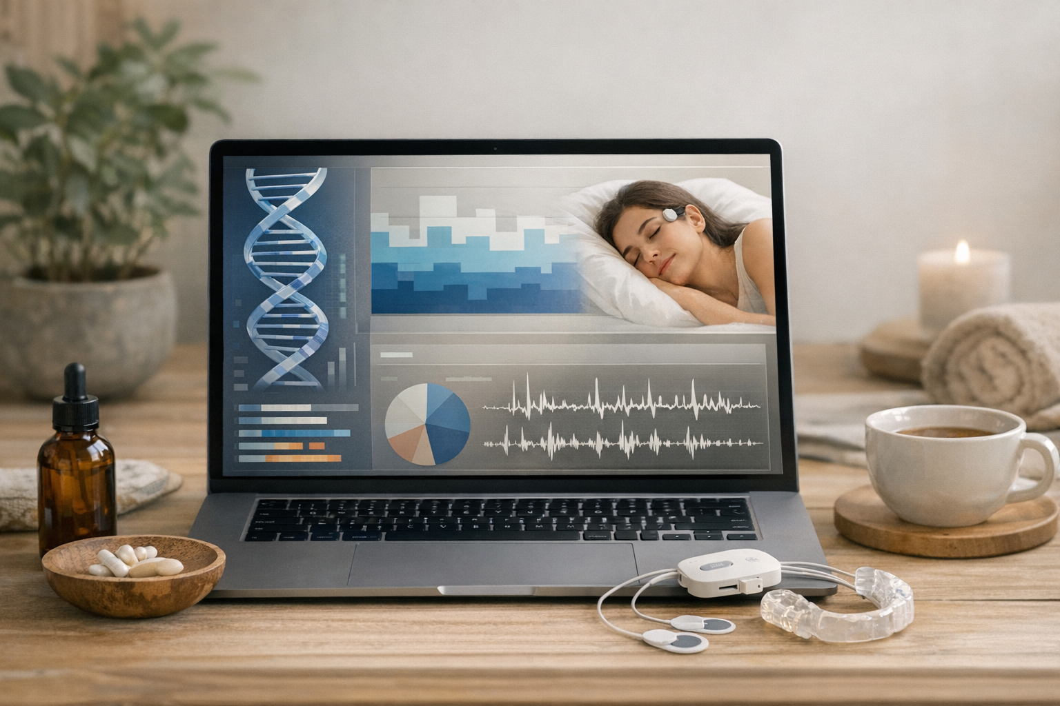 Dashboard with genetic data and sleep stages for bruxism therapy