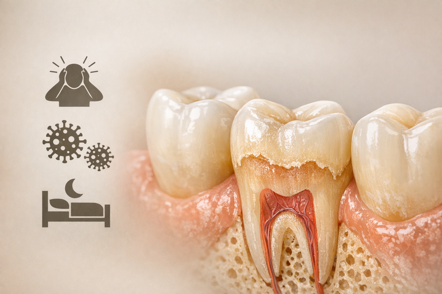 Teeth enamel erosion with stress, virus, and sleep icons