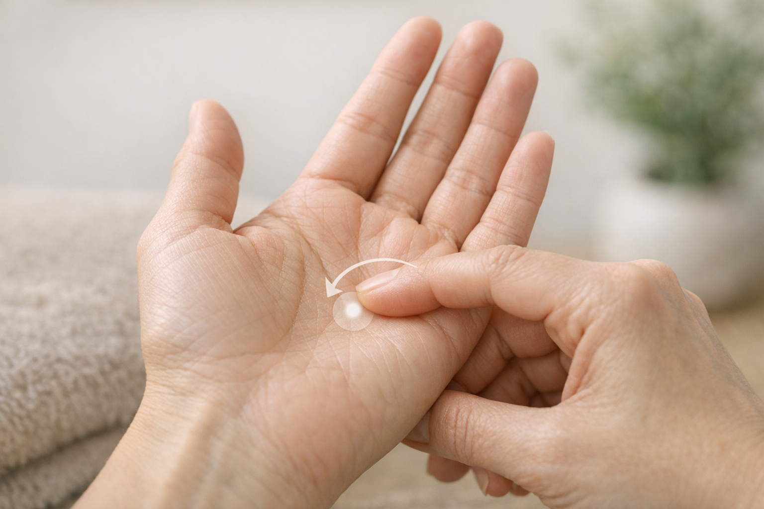 Hand pressing palm point to relieve gag reflex