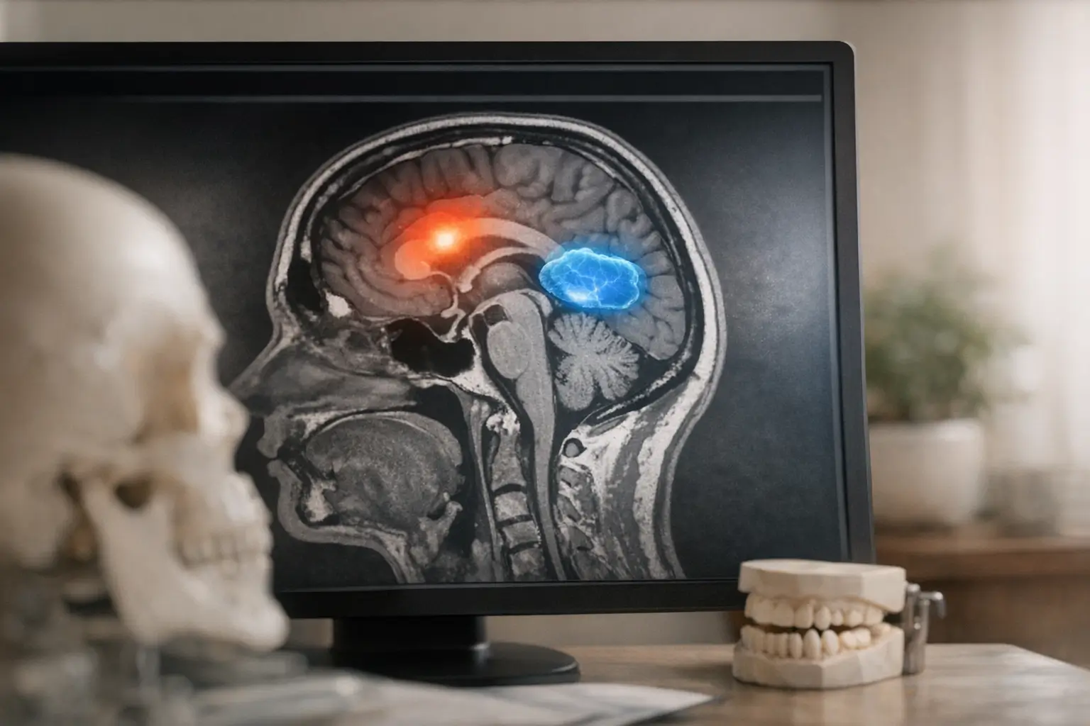 Brain scan highlighting areas linked to bruxism