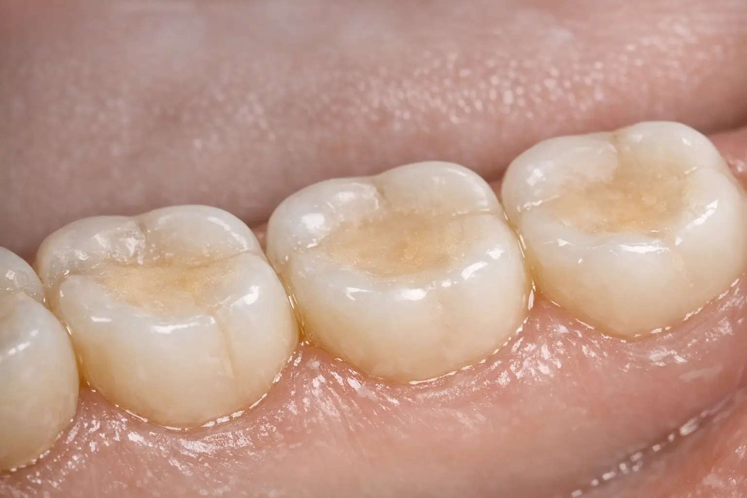 Molar teeth showing wear from chronic bruxism