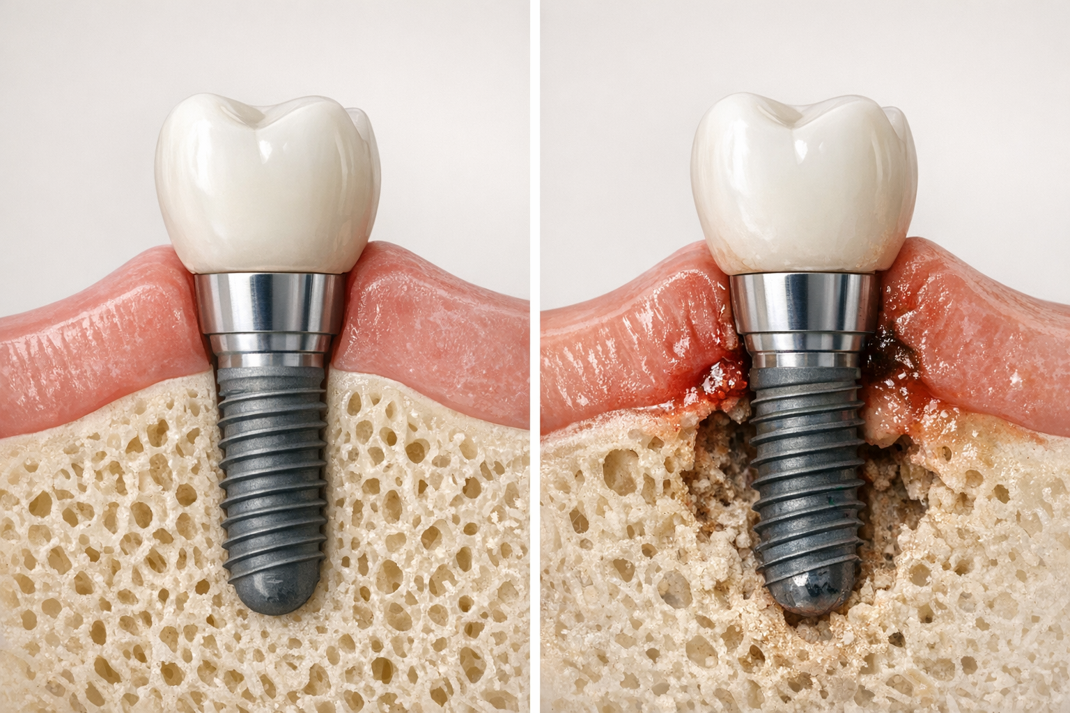 Comparison of healthy implant and one with peri-implantitis