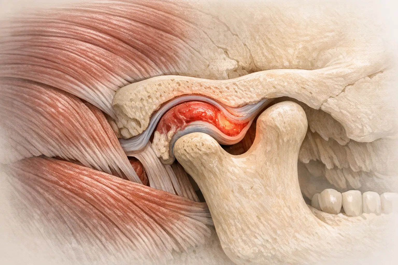 Diagram of inflamed TMJ and muscles