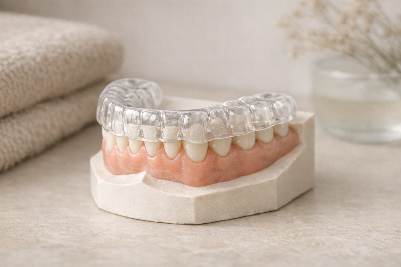 Dental night guard on orthodontic teeth model