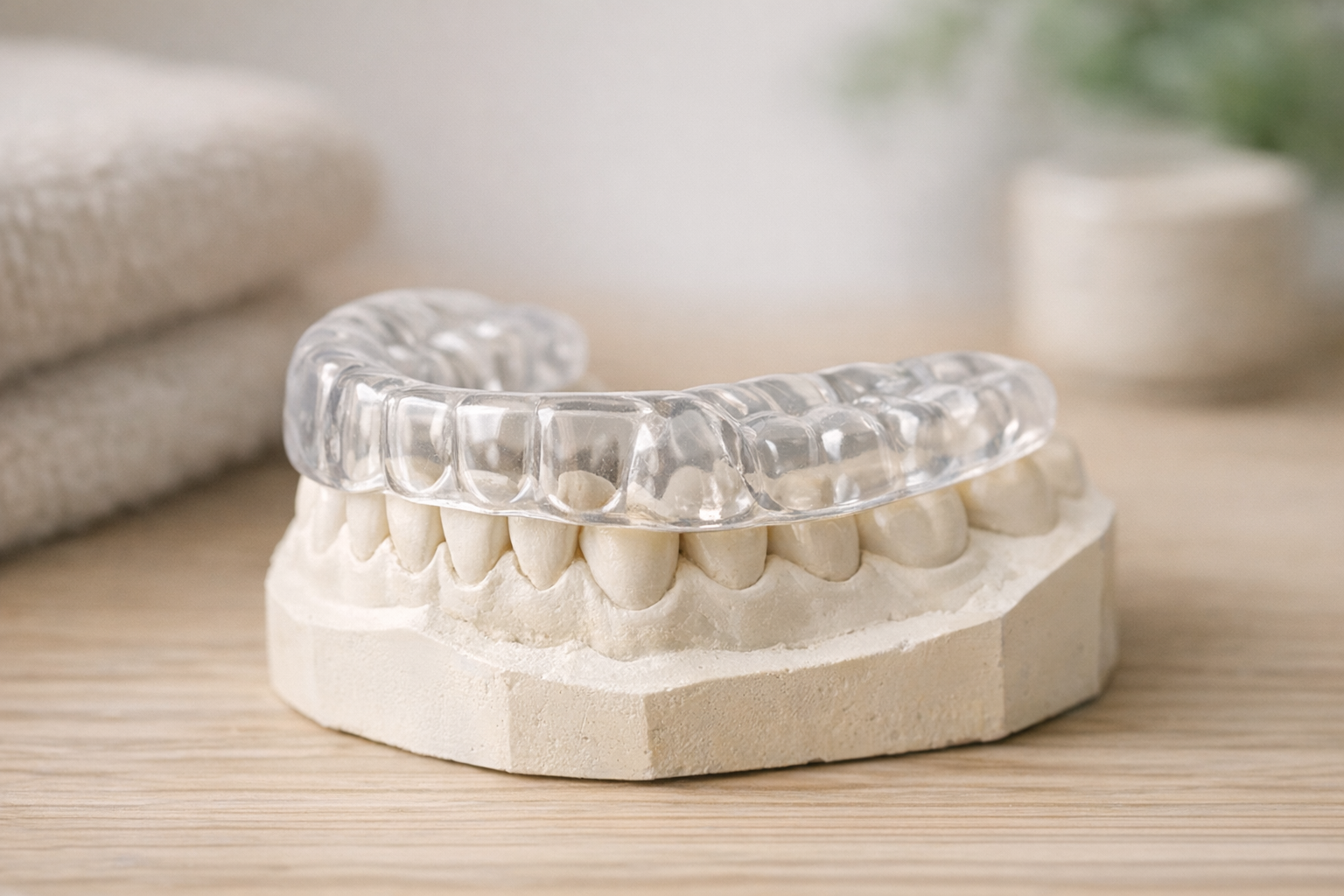 Custom dental night guard on molars model