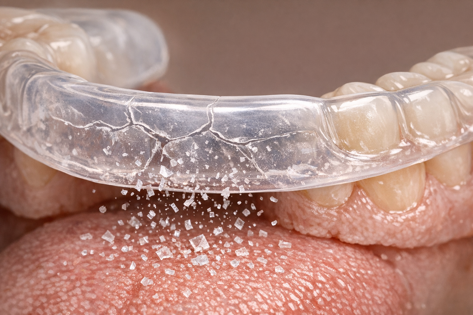 Night guard cross-section showing microplastic release