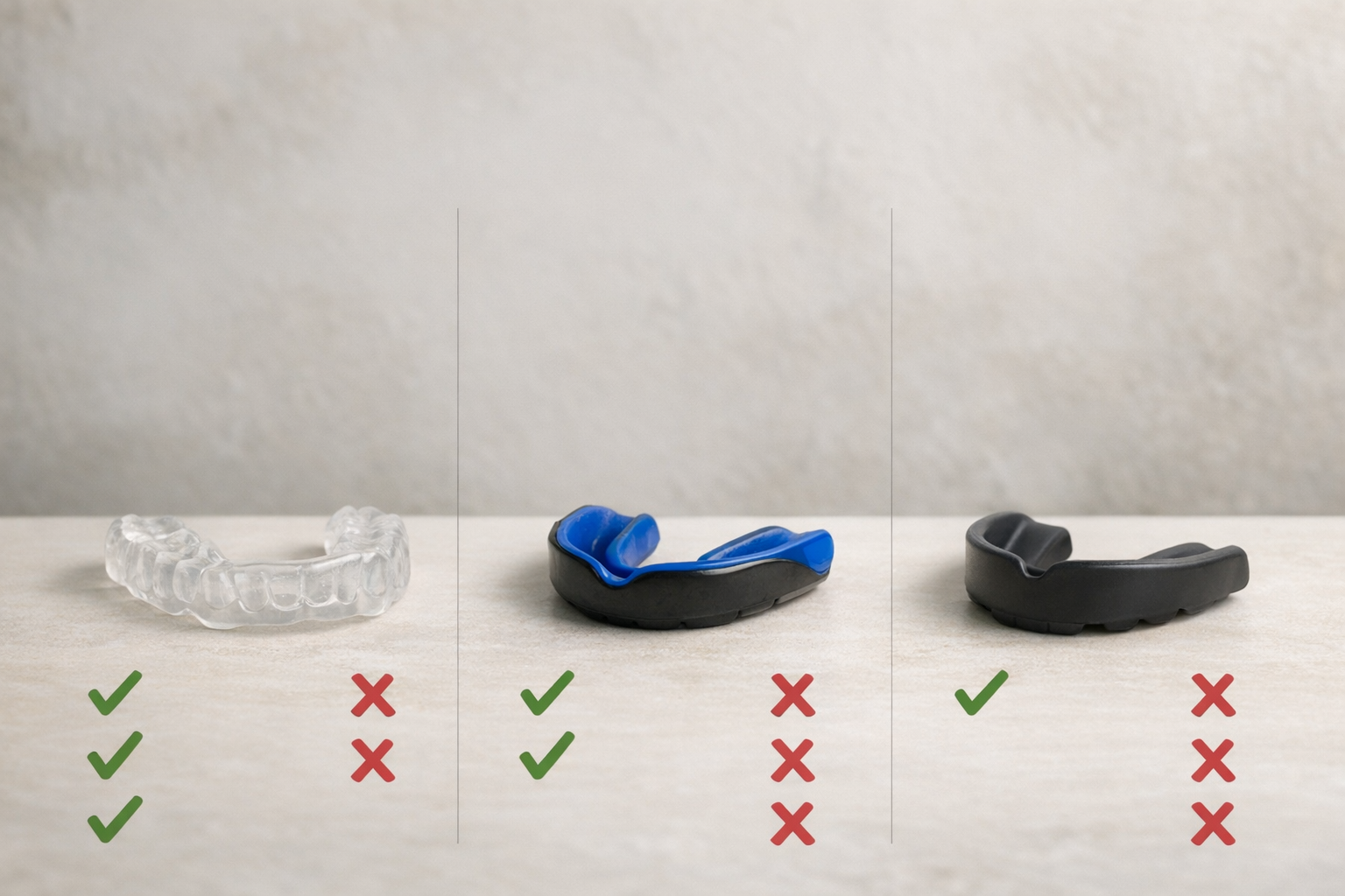 Comparison chart of mouthguard types and features