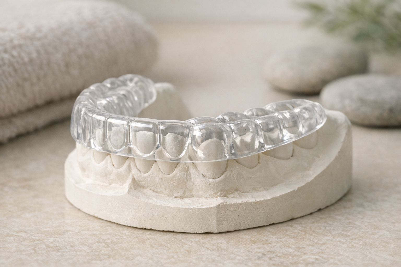 Custom hard acrylic occlusal splint on dental cast