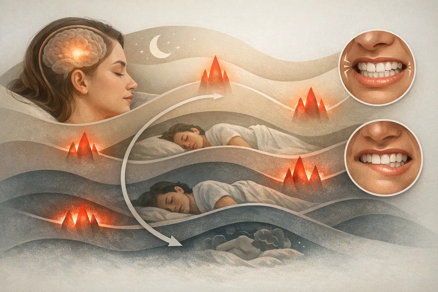 Infographic of sleep cycle with bruxism disruptions