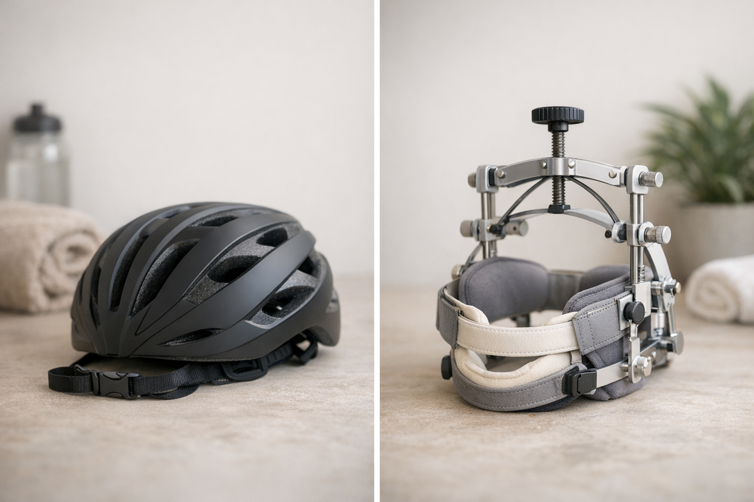 Cyclist helmet and head stretcher for comparison