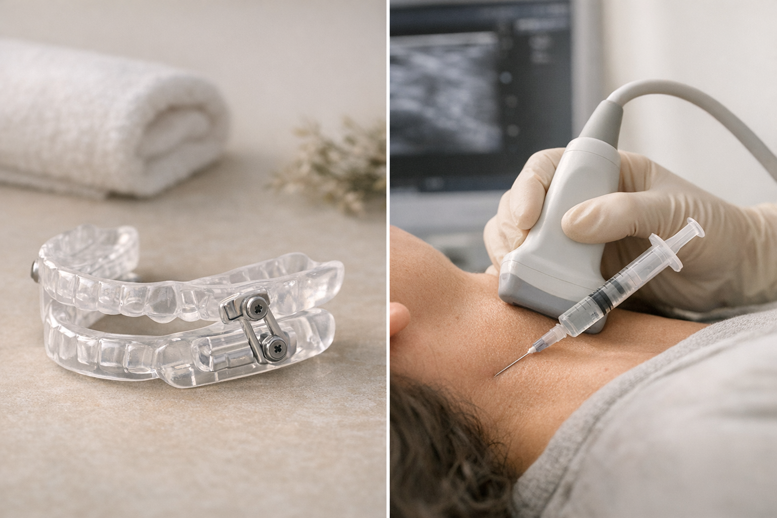 Mandibular device and ultrasound-guided syringe diagram