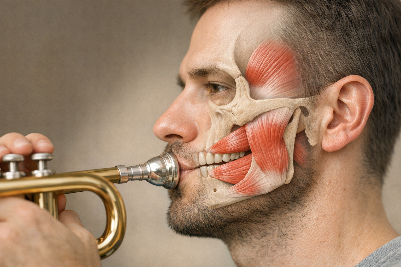 Jaw muscles diagram for trumpet embouchure