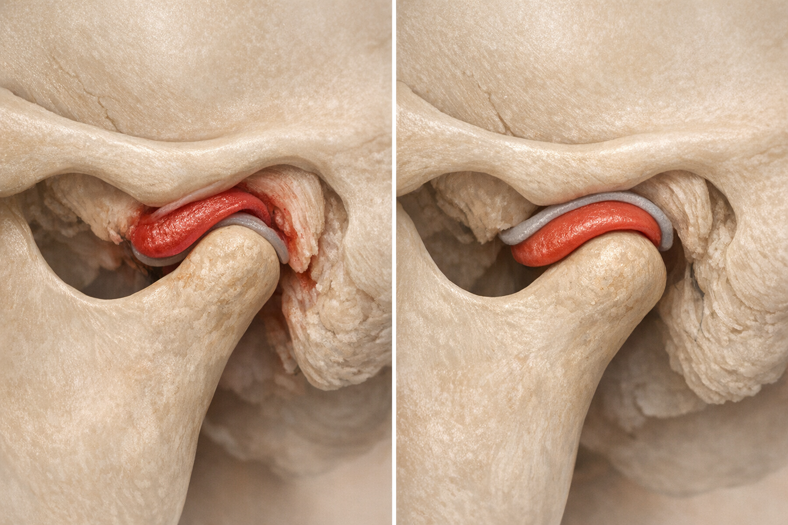 TMJ disc position before and after treatment illustration