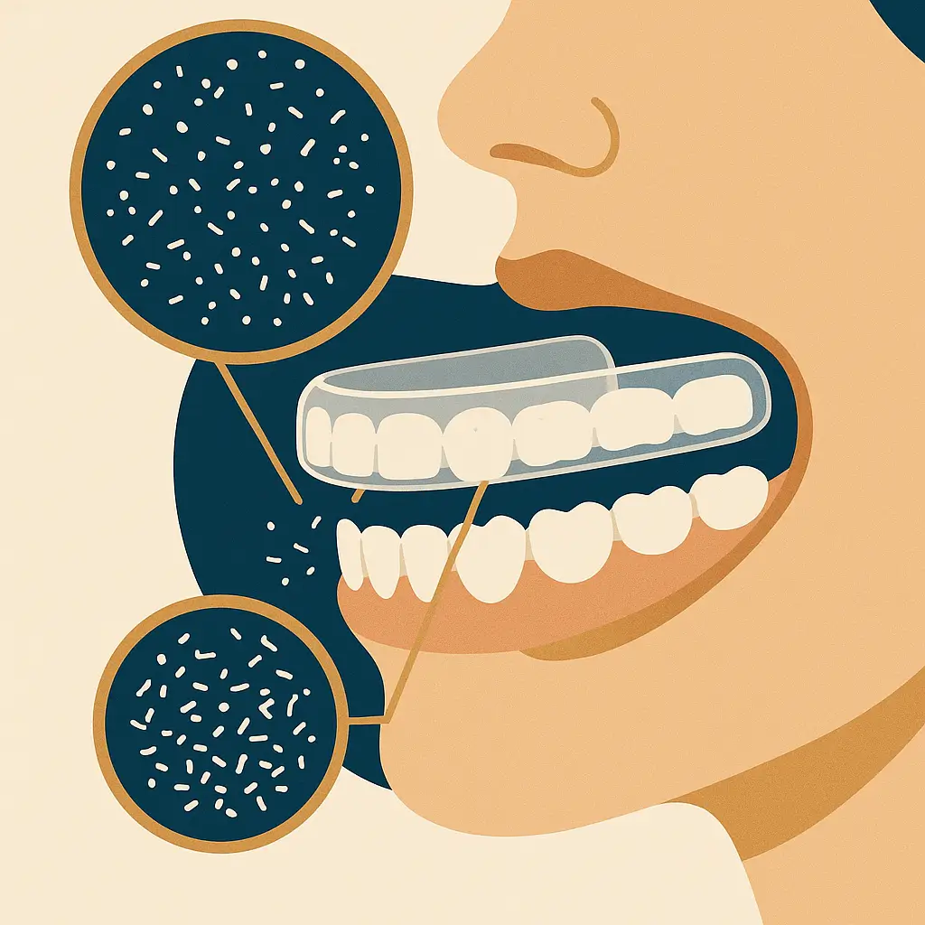 illustration showing microplastic particles shedding from a night guard