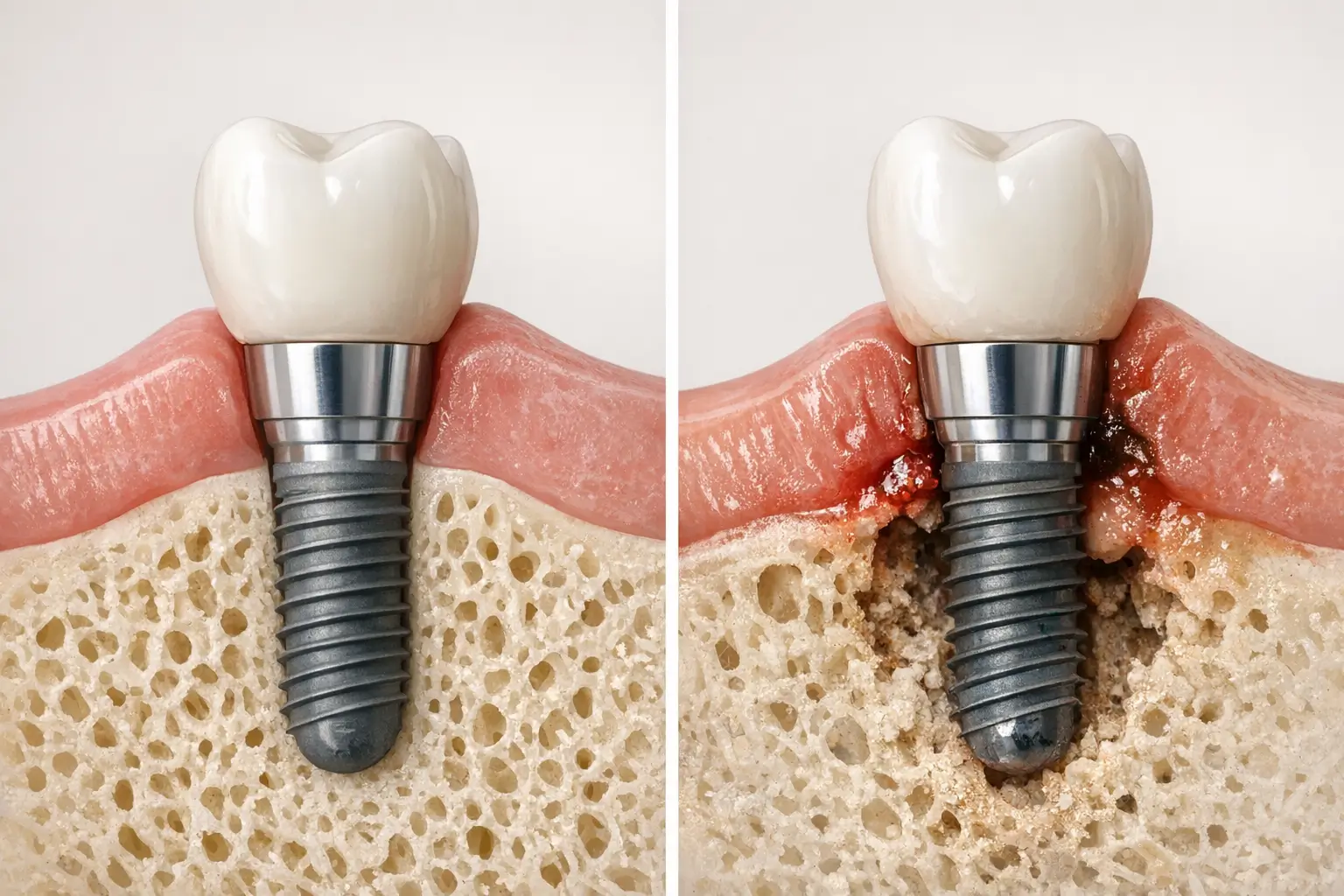 Comparison of healthy implant and one with peri-implantitis