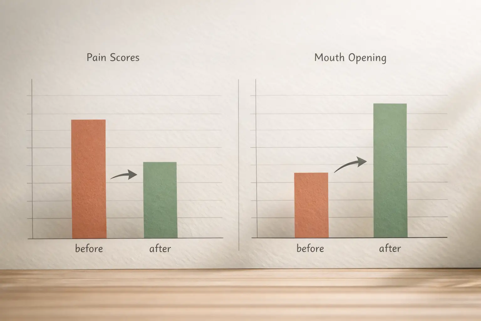 Chart showing pain and mouth opening improvements