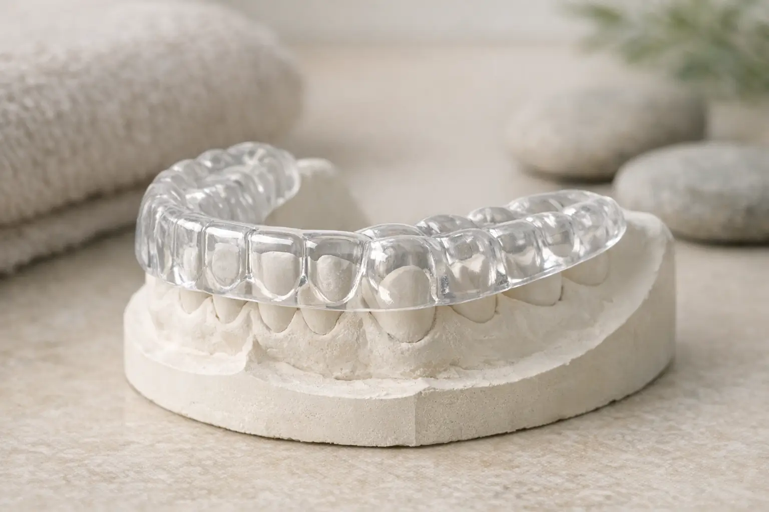 Custom hard acrylic occlusal splint on dental cast