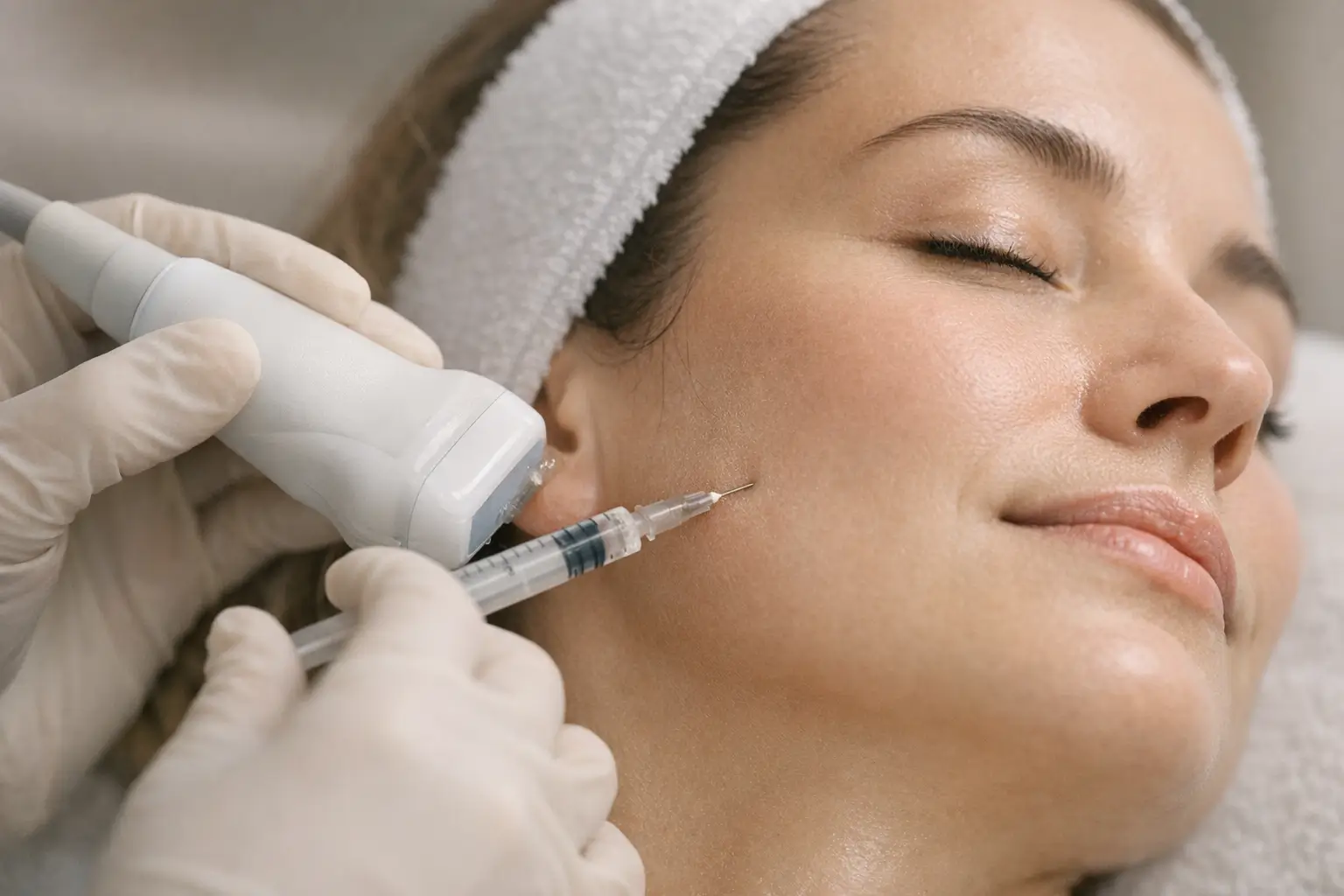 Clinician injecting botulinum toxin into masseter muscle