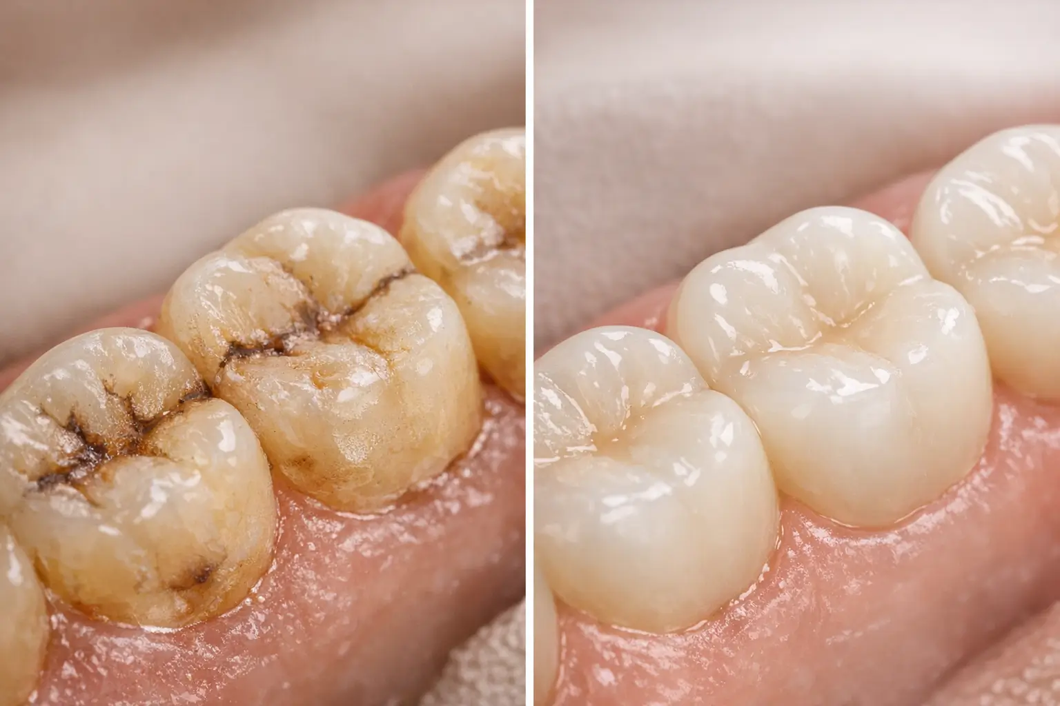 Comparison of worn teeth and healthy enamel