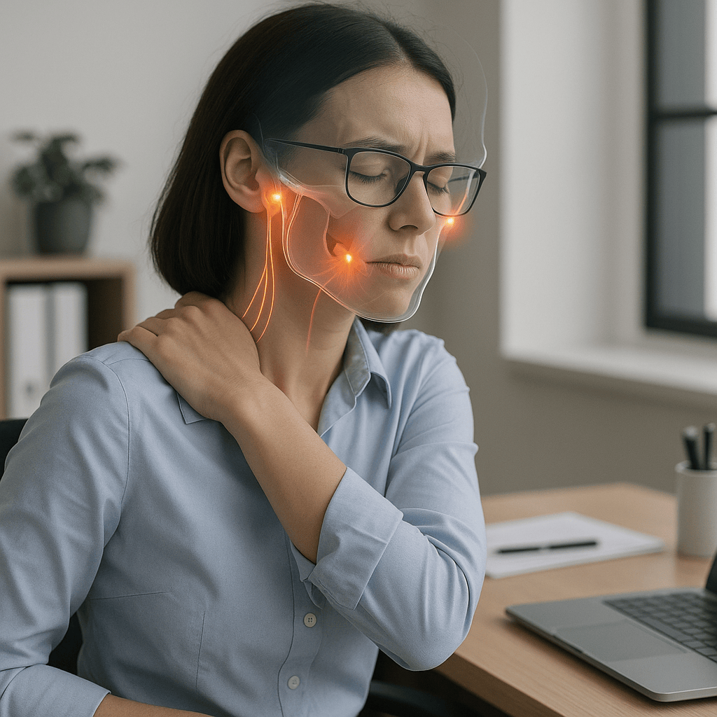 Woman with jaw and back pain